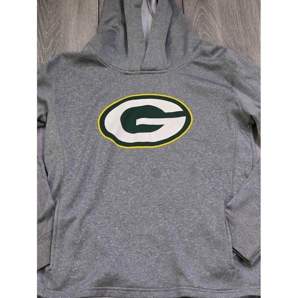 Green‎ Bay Packers Gray Hoodie Fleece Pullover Youth 6/7 Outer Stuff NFL - Picture 2 of 7